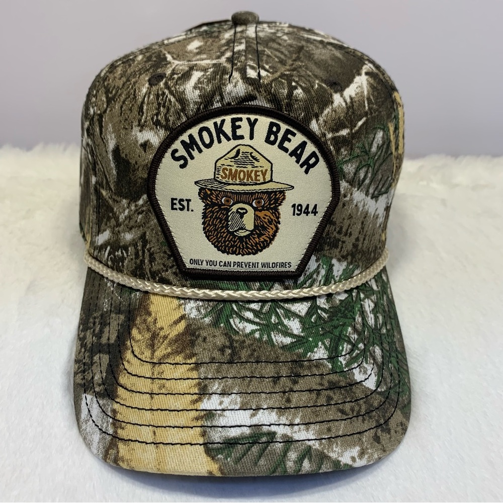 Smokey The Bear Forest Camo Snapback Trucker Hat Rope Accent Mad Engine OSFM - Picture 2 of 9